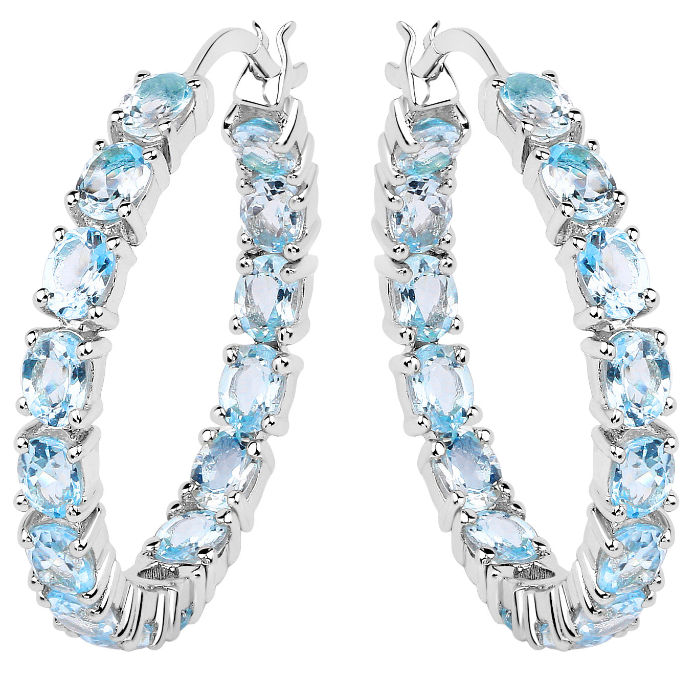 Blue Topaz Hoop Earrings 5.68 Carats Sterling Silver