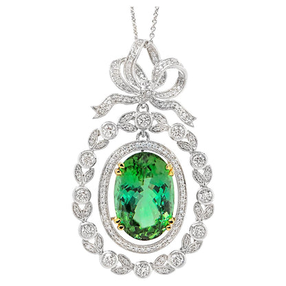 GRS Certified Natural Unheated Green Tourmaline Pendant Diamonds 12 Carats 18K