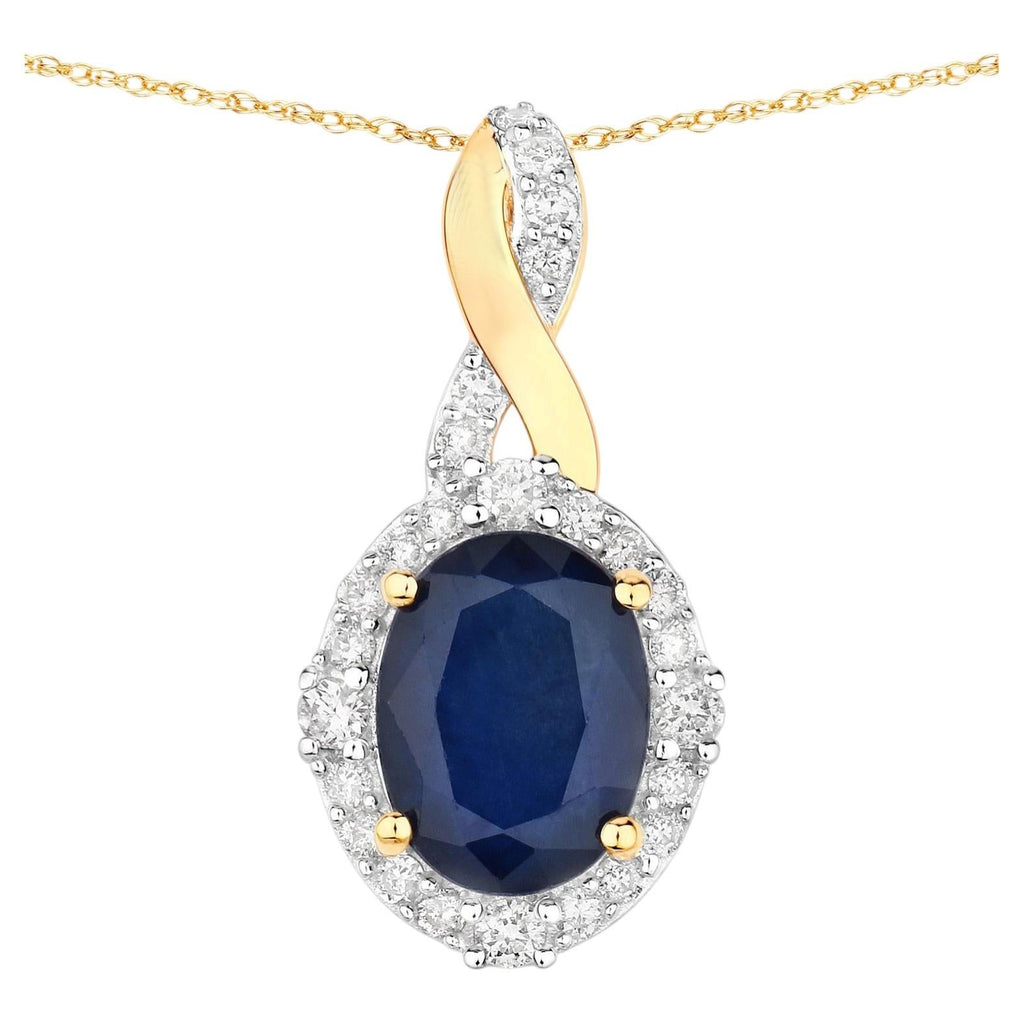 Blue Sapphire Pendant With Diamonds 1.68 Carats 14K Yellow Gold