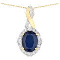Blue Sapphire Pendant With Diamonds 1.68 Carats 14K Yellow Gold