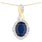 Blue Sapphire Pendant With Diamonds 1.68 Carats 14K Yellow Gold
