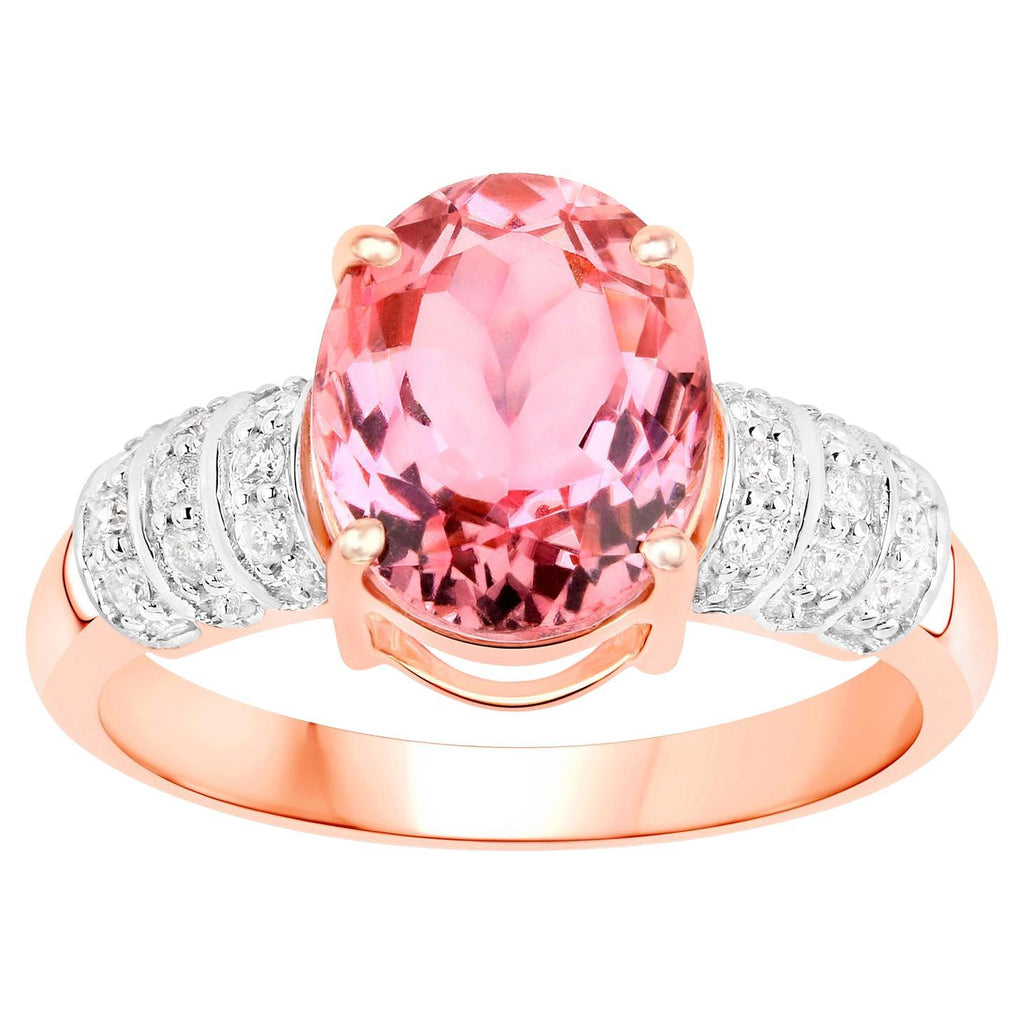 Natural Pink Tourmaline Ring With Diamonds 3.08 Carats 14K Rose Gold