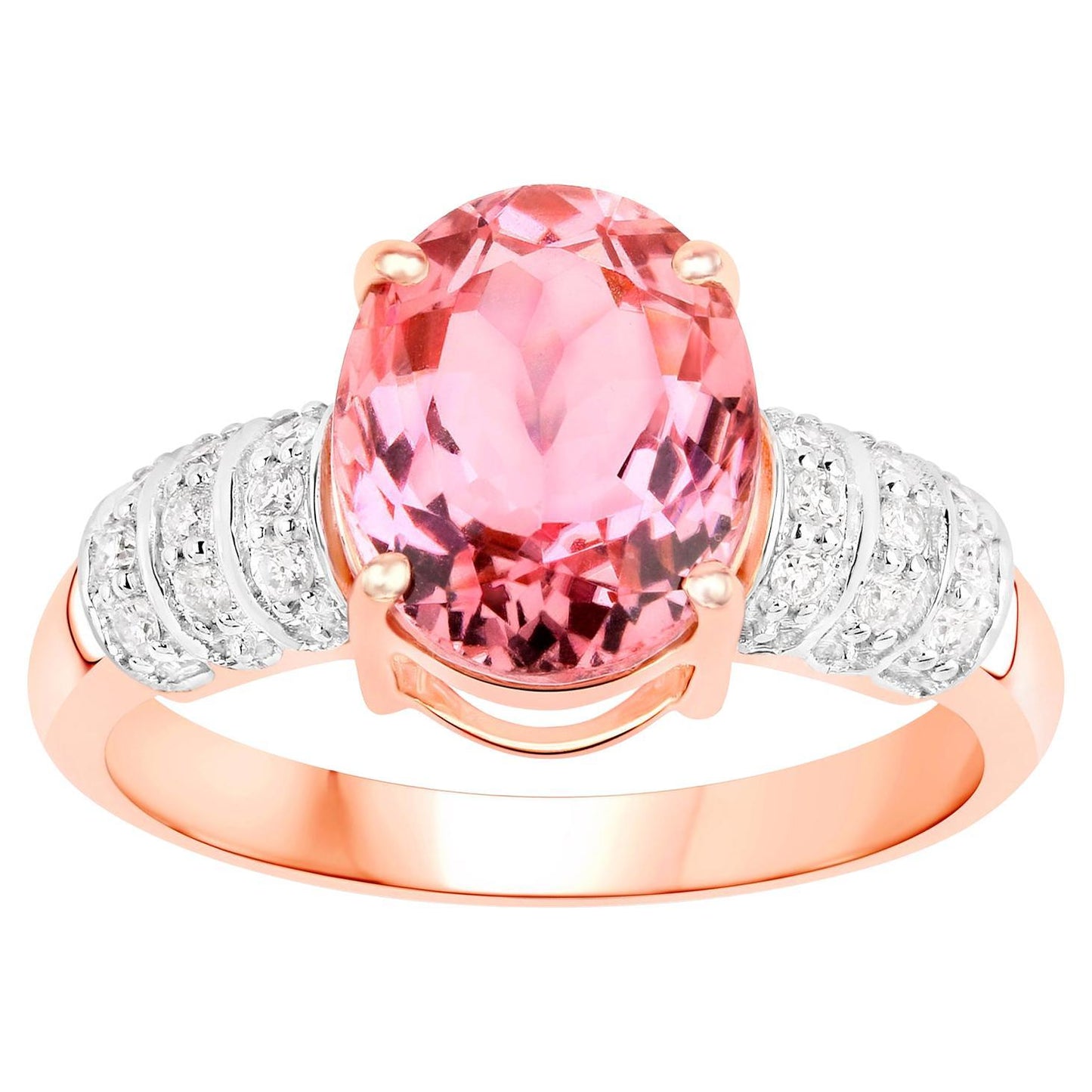 Natural Pink Tourmaline Ring With Diamonds 3.08 Carats 14K Rose Gold