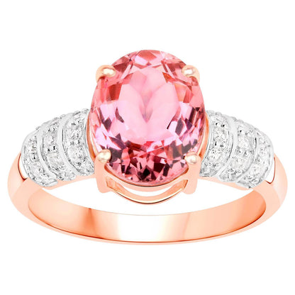 Natural Pink Tourmaline Ring With Diamonds 3.08 Carats 14K Rose Gold