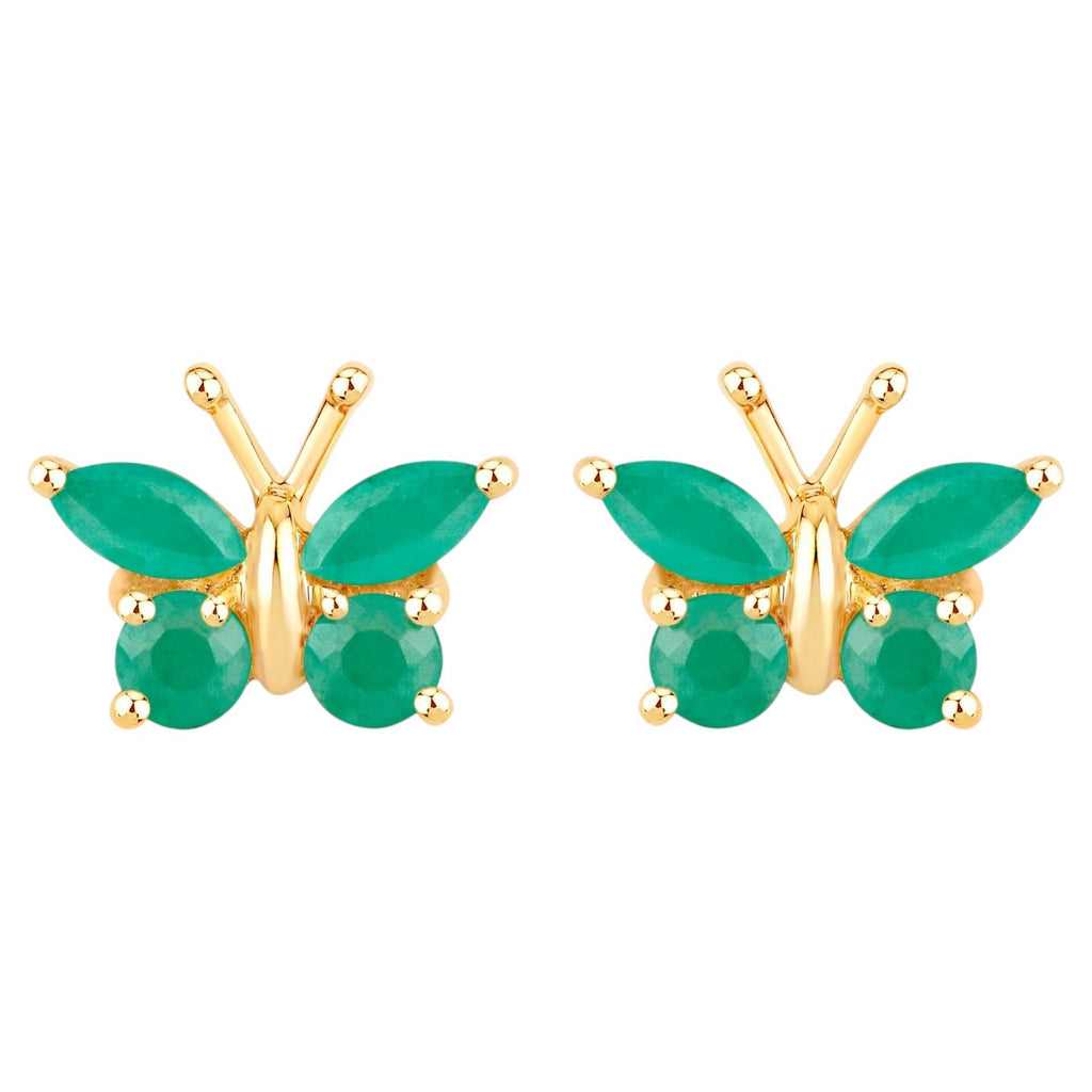 Emerald Butterfly Stud Earrings 0.46 Carats Gold Plated Silver