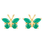 Emerald Butterfly Stud Earrings 0.46 Carats Gold Plated Silver