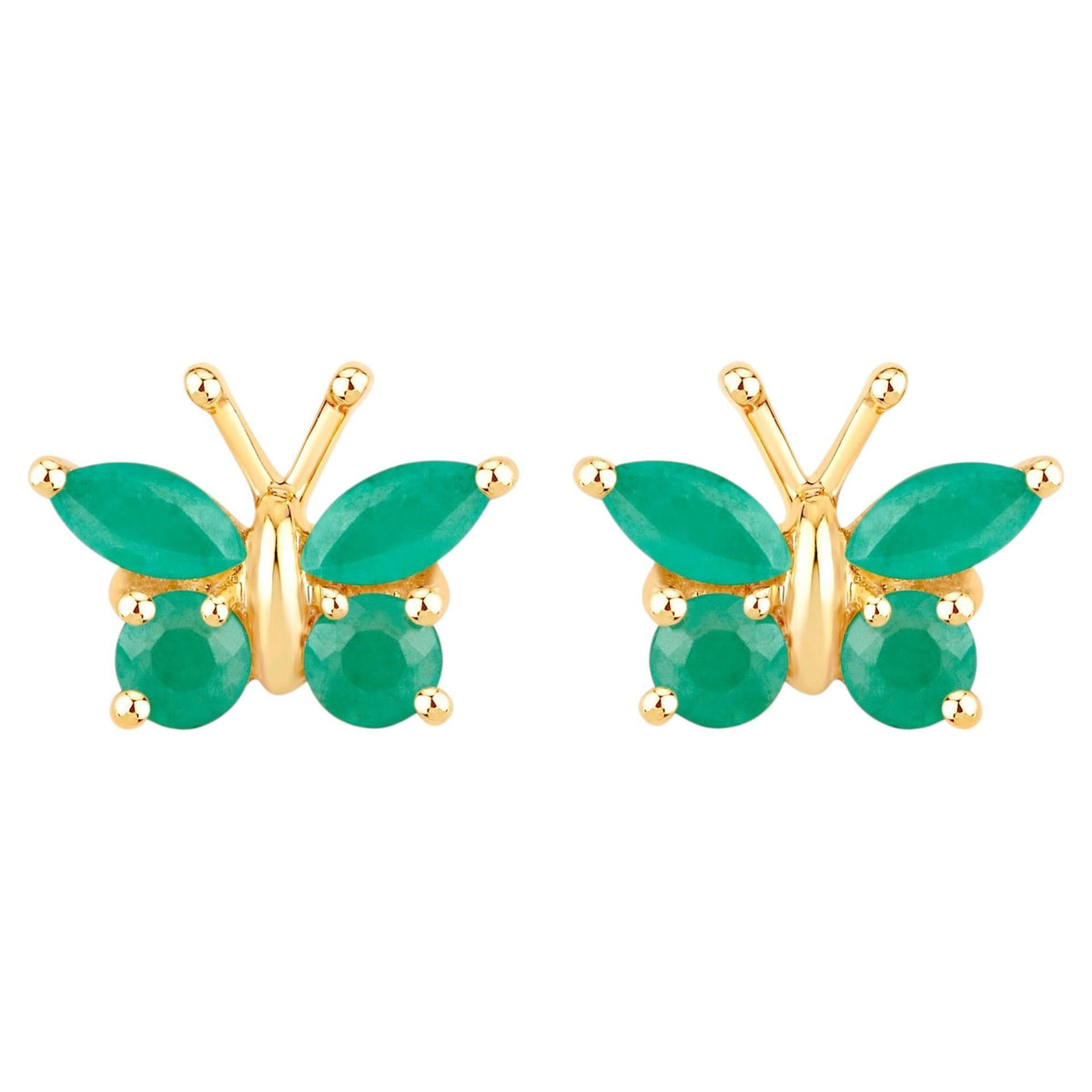 Emerald Butterfly Stud Earrings 0.46 Carats Gold Plated Silver