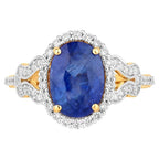 Blue Sapphire Ring With Diamonds 3.46 Carats 18K Yellow Gold