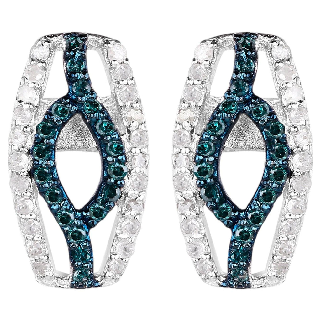 Blue Diamonds Earrings With White Diamonds 0.4 Carats Sterling Silver