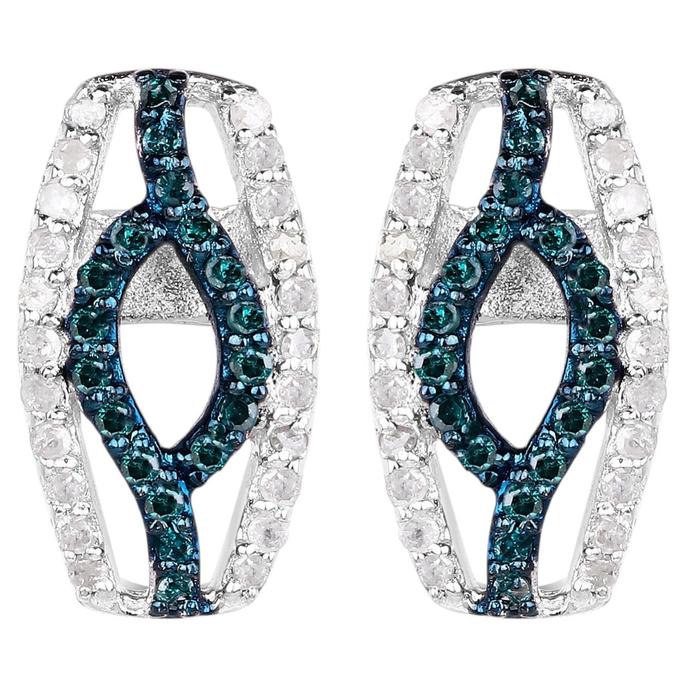 Blue Diamonds Earrings With White Diamonds 0.4 Carats Sterling Silver