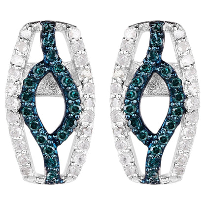 Blue Diamonds Earrings With White Diamonds 0.4 Carats Sterling Silver
