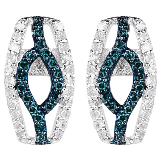 Blue Diamonds Earrings With White Diamonds 0.4 Carats Sterling Silver
