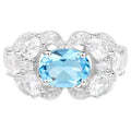 Blue Topaz Ring With White Zircon 3.14 Carats Sterling Silver