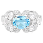 Blue Topaz Ring With White Zircon 3.14 Carats Sterling Silver