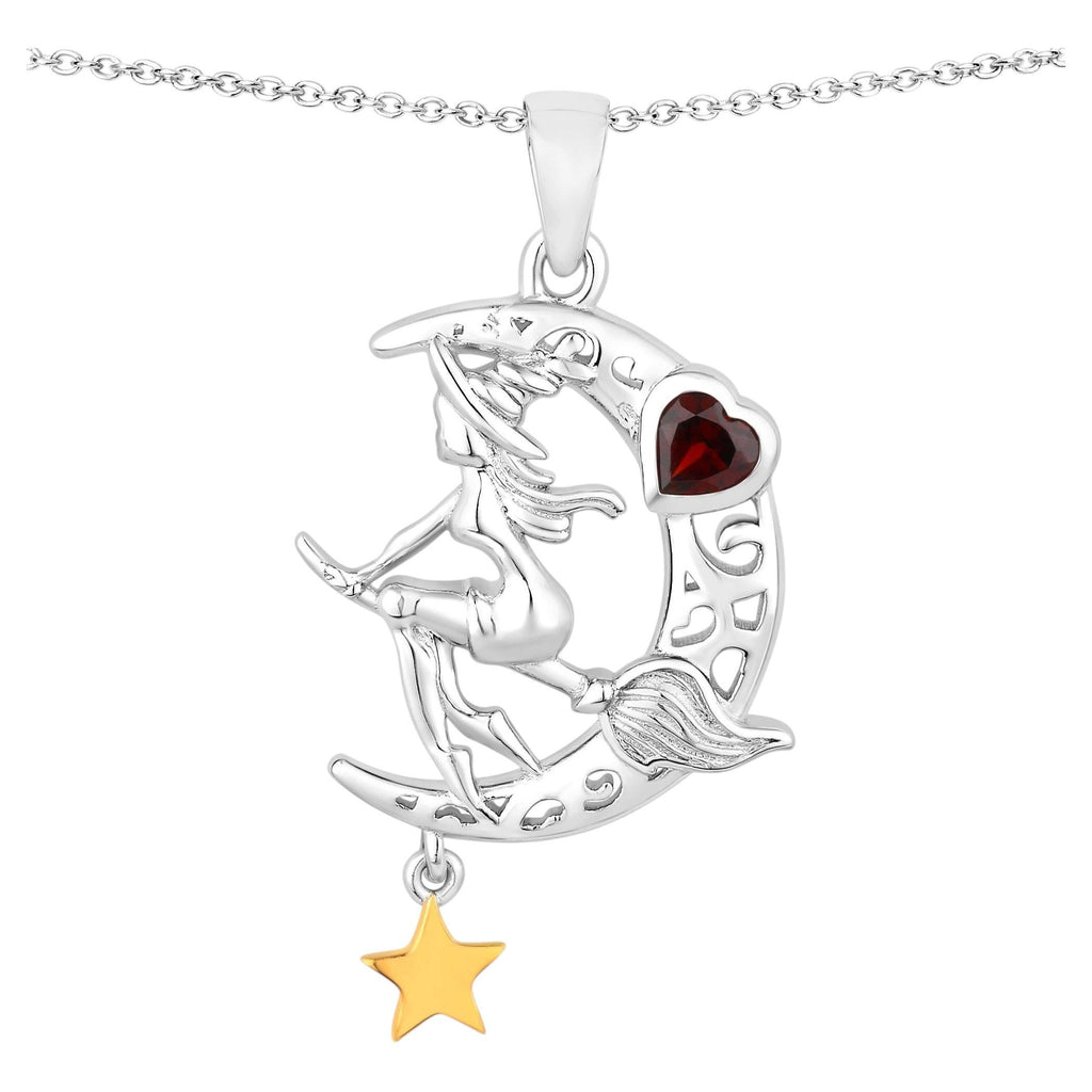 Garnet Flying Witch Pendant 0.3 Carats Sterling Silver