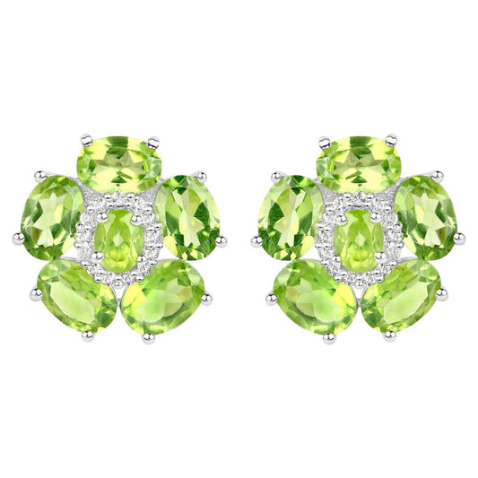 Natural Peridot and White Topaz Floral Earrings 9.3 Carats