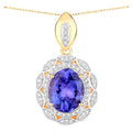 Tanzanite Pendant Necklace Diamonds 4.12 Carats 14K Yellow Gold