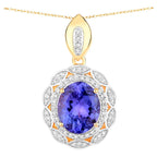 Tanzanite Pendant Necklace Diamonds 4.12 Carats 14K Yellow Gold