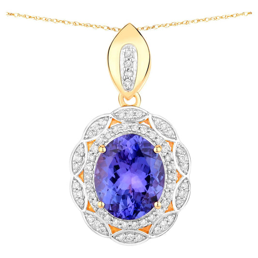 Tanzanite Pendant Necklace Diamonds 4.12 Carats 14K Yellow Gold