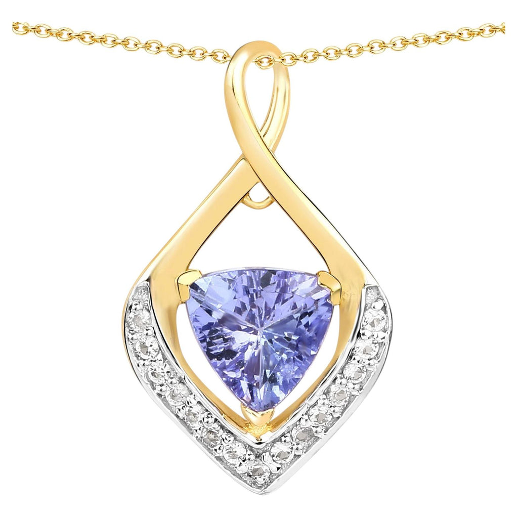 Tanzanite Pendant With White Topaz 0.92 Carats Gold Plated Silver