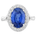Blue Sapphire Ring With Diamonds 4.26 Carats 18K White Gold