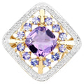 Amethyst Ring With Tanzanite 3.4 Carats Gold Plated Silver