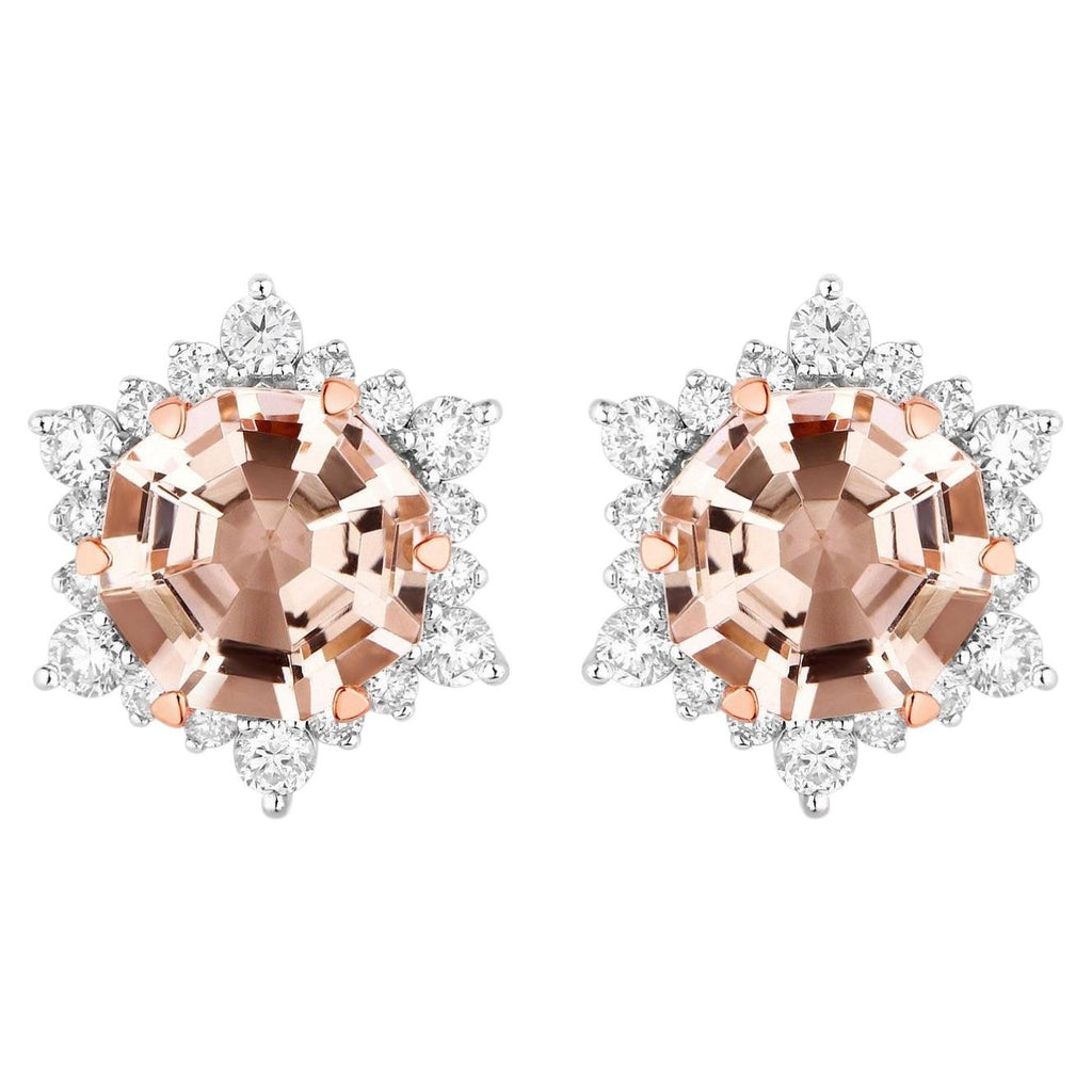 Morganite Stud Earrings With Diamonds 3.3 Carats 14K Rose Gold