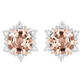Morganite Stud Earrings With Diamonds 3.3 Carats 14K Rose Gold