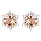 Morganite Stud Earrings With Diamonds 3.3 Carats 14K Rose Gold
