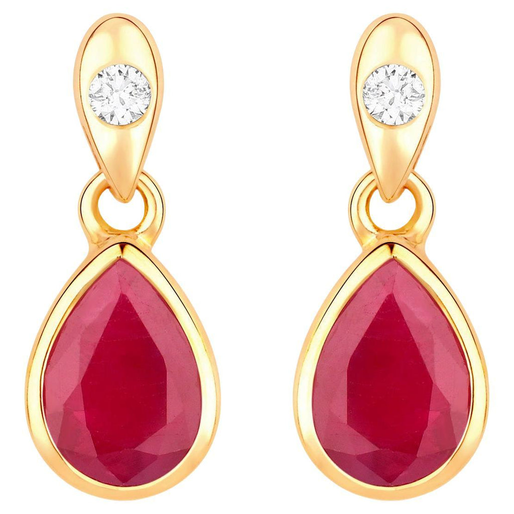 Ruby Earrings Diamonds 1.64 Carats 10K Yellow Gold