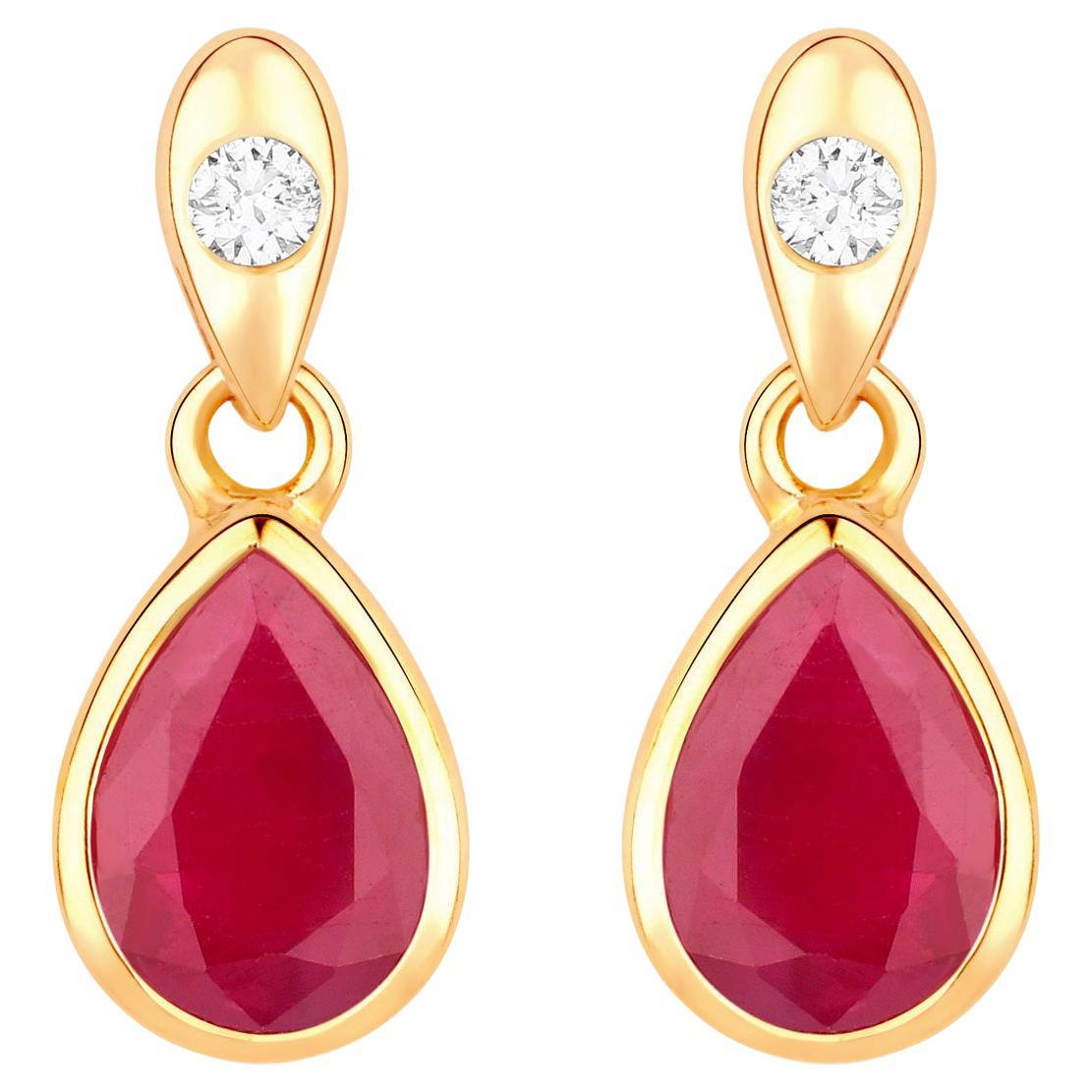 Ruby Earrings Diamonds 1.64 Carats 10K Yellow Gold