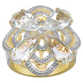 Crystal Quartz Flower Ring With Diamonds 6.67 Carats Gold Plated Silver