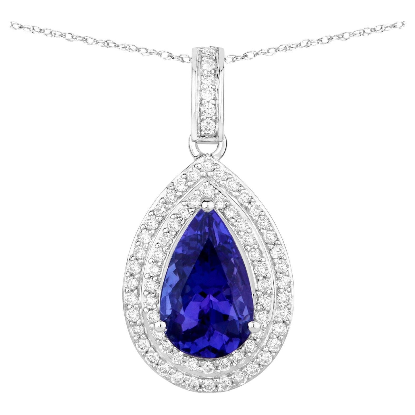 Tanzanite Pendant Necklace Diamond Setting 2.65 Carats 14K White Gold