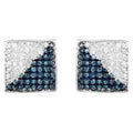 Blue and White Diamond Cluster Earrings 0.64 Carats Sterling Silver