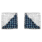 Blue and White Diamond Cluster Earrings 0.64 Carats Sterling Silver