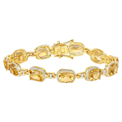 Citrine Bracelet With Diamonds 14.4 Carats Gold Plated Silver