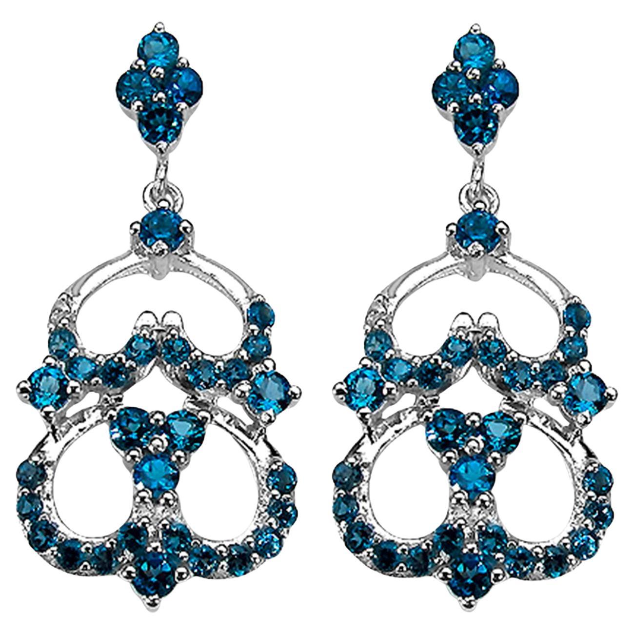 London Blue Topaz Dangle Earrings 4.8 Carats Sterling Silver