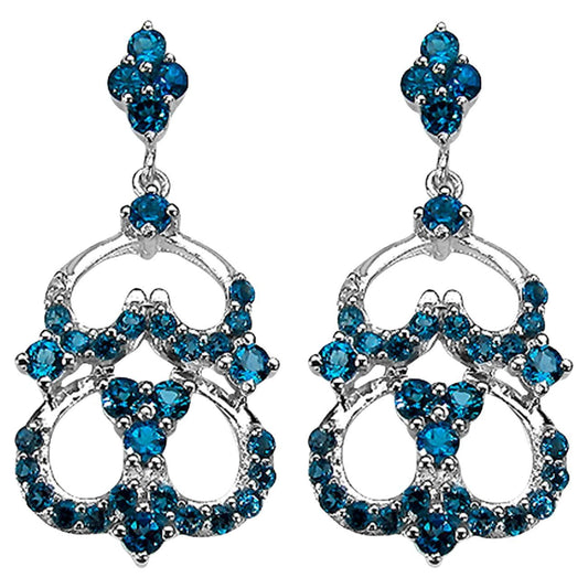 London Blue Topaz Dangle Earrings 4.8 Carats Sterling Silver