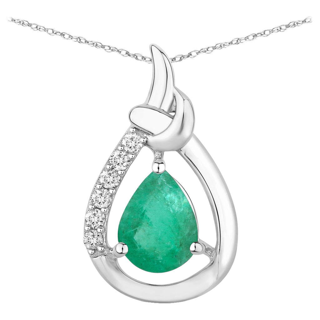 Zambian Emerald Pendant With Diamonds 1.14 Carats 10K White Gold