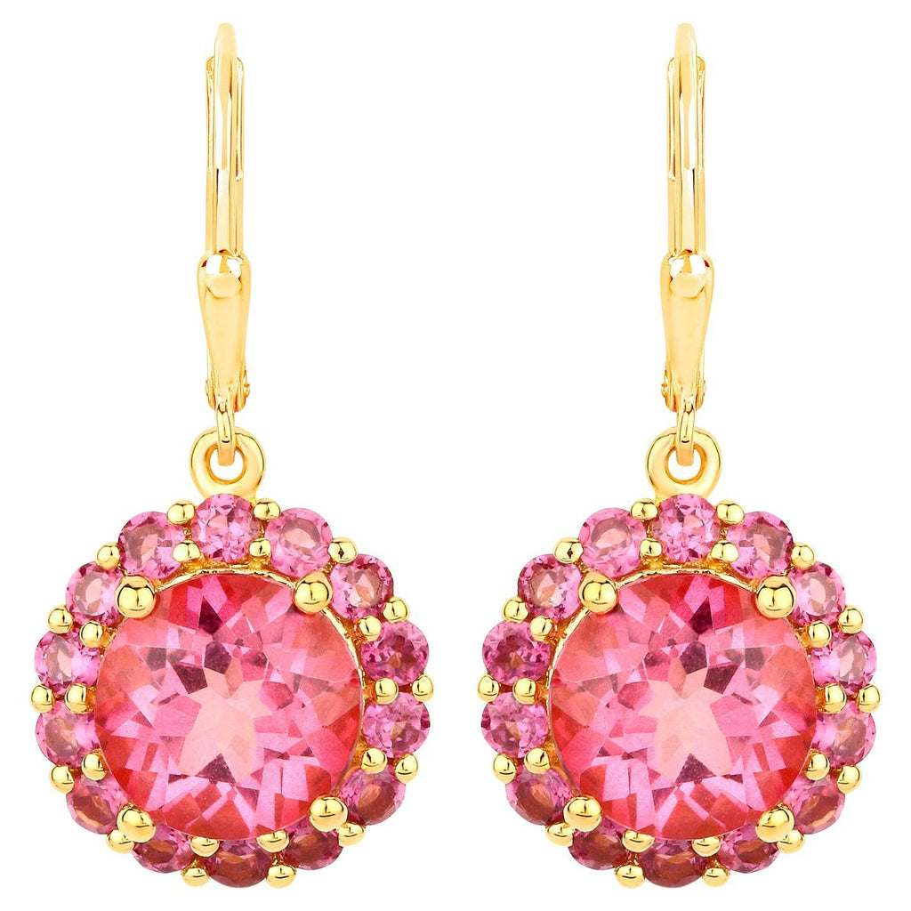 Pink Topaz Dangle Earrings Rhodolites 10.7 Carats 18K Gold Plated Silver