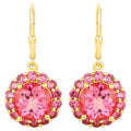 Pink Topaz Dangle Earrings Rhodolites 10.7 Carats 18K Gold Plated Silver