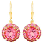 Pink Topaz Dangle Earrings Rhodolites 10.7 Carats 18K Gold Plated Silver