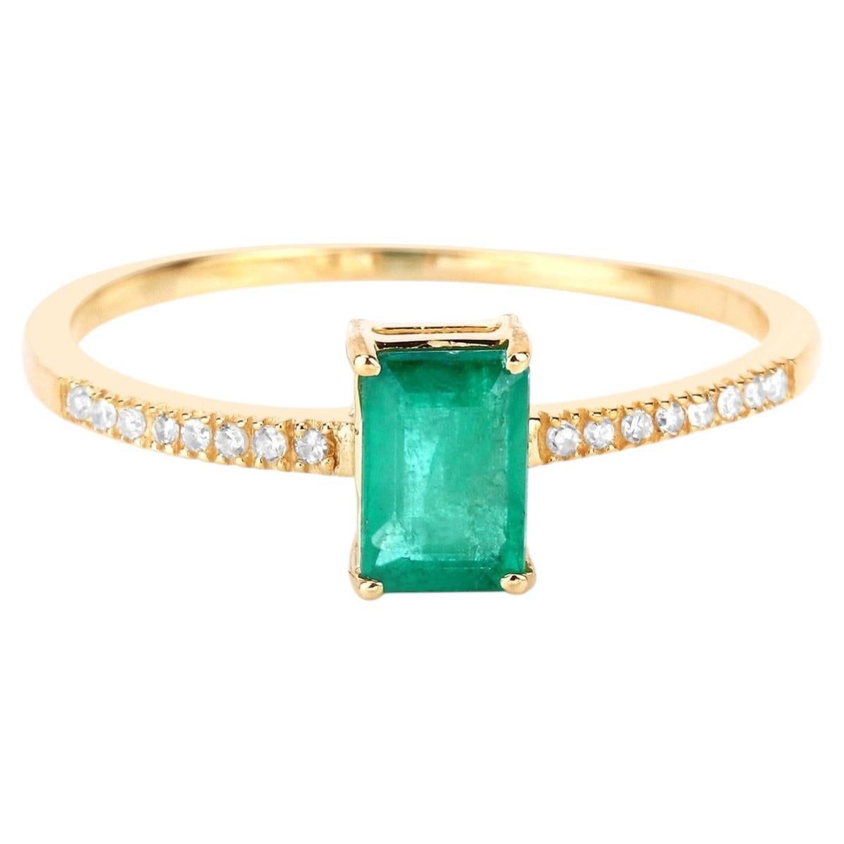 Zambian Emerald Ring With Diamonds 0.56 Carats 14K Yellow Gold