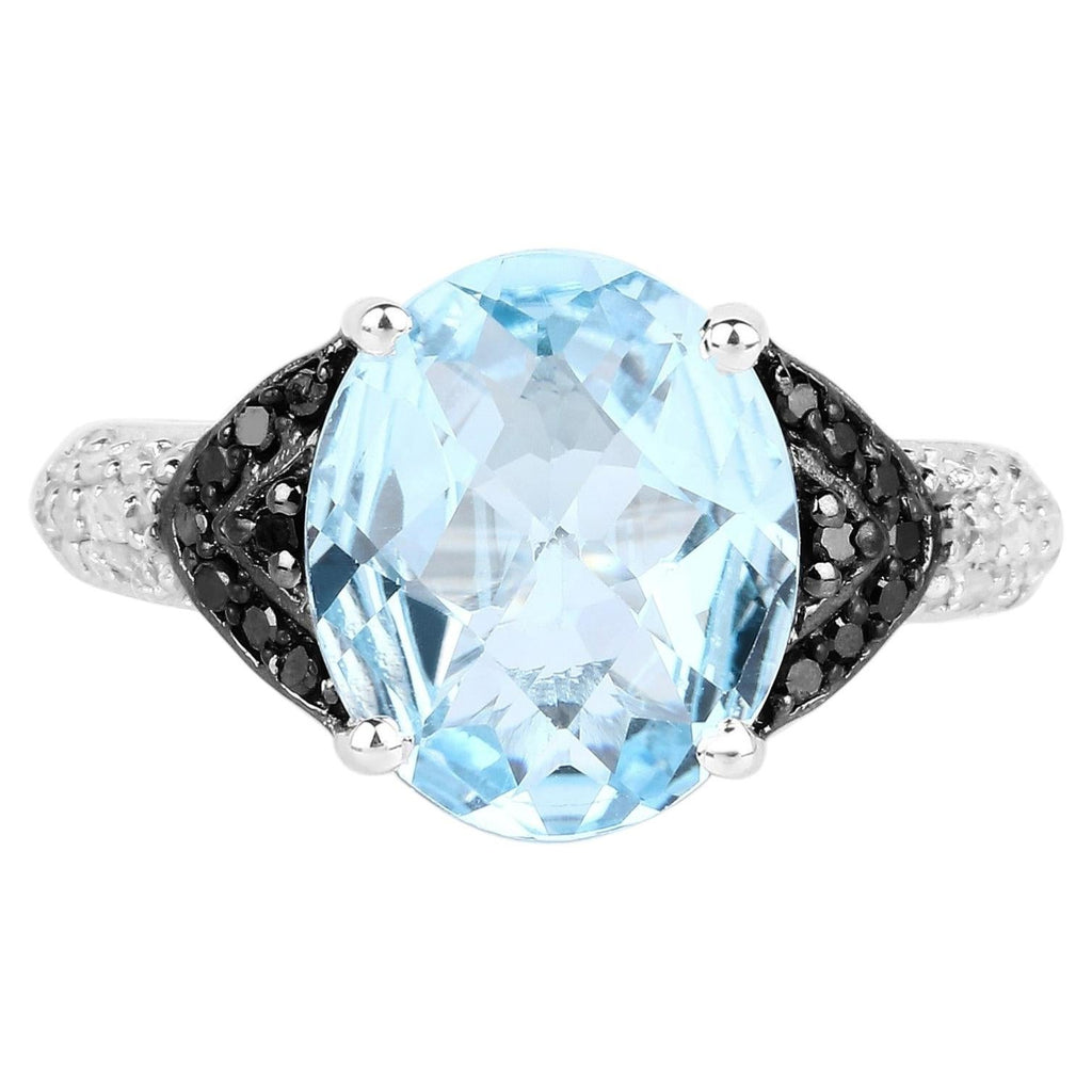 Swiss Blue Topaz Ring With White Topaz 5.32 Carats Sterling Silver