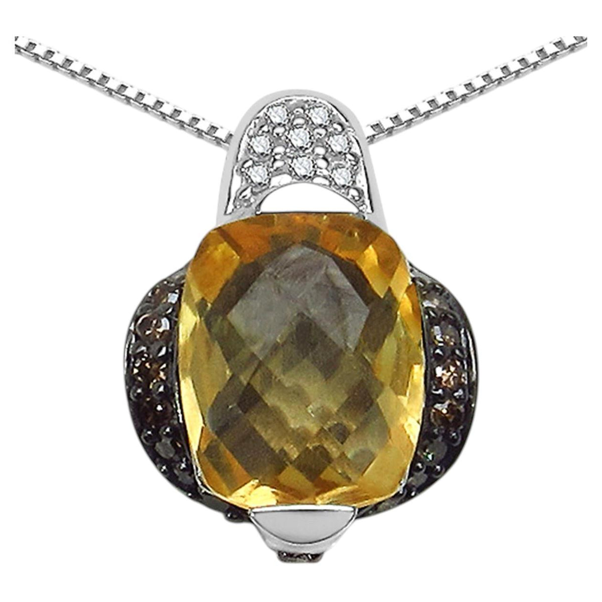 Citrine Pendant With Multicolor Diamonds 2.84 Carats Sterling Silver
