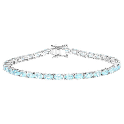 Blue Topaz Tennis Bracelet 8.98 Carats 18K White Gold Plated Silver