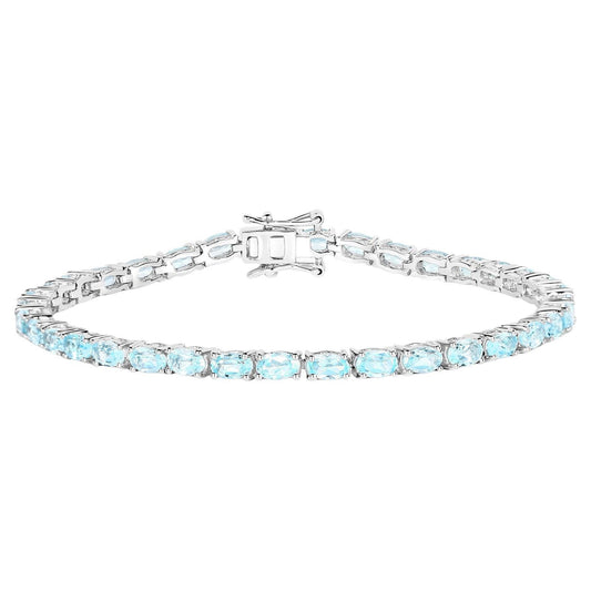 Blue Topaz Tennis Bracelet 8.98 Carats 18K White Gold Plated Silver