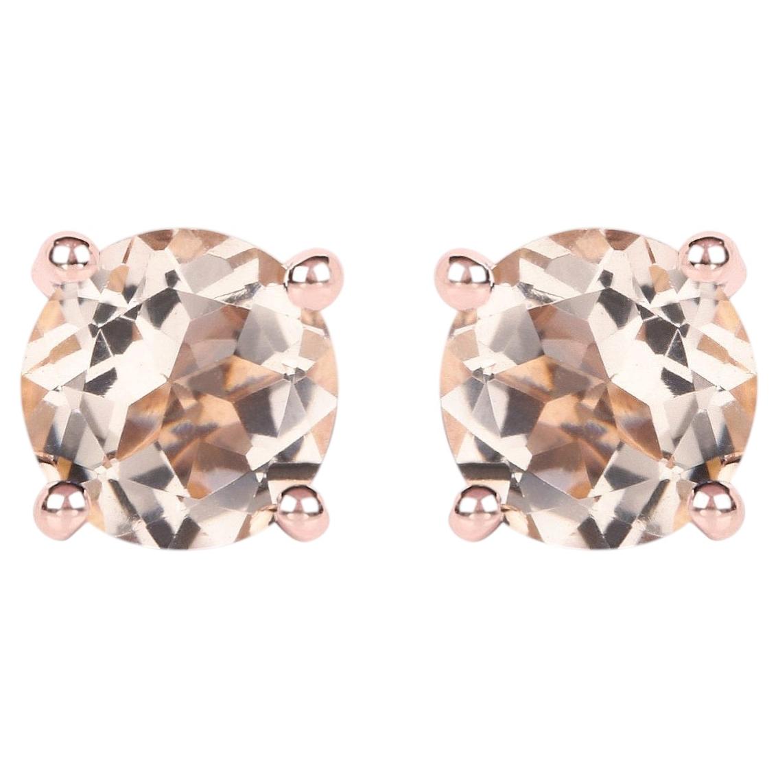 Morganite Stud Earrings 0.78 Carats Gold Plated Silver