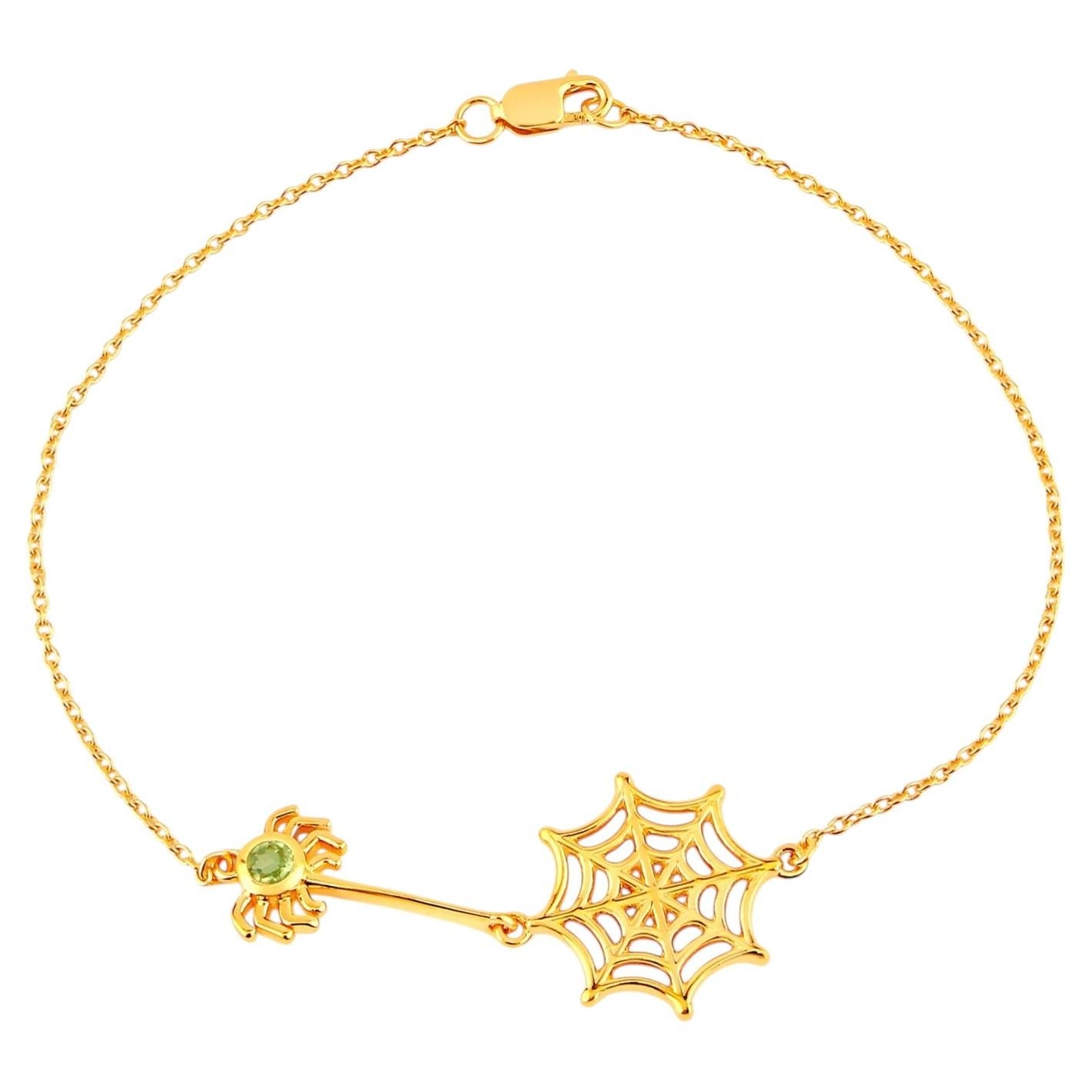Peridot Spider Bracelet 0.08 Carats Gold Plated Silver