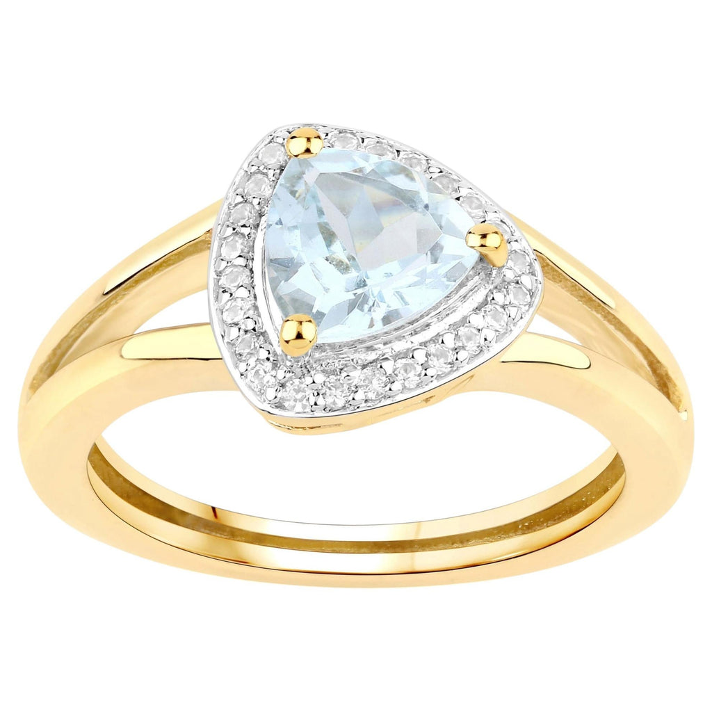 Aquamarine Ring With White Sapphire 0.92 Carats Gold Plated Silver